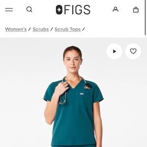 Figs Deep Teal V-Neck Scrub Top